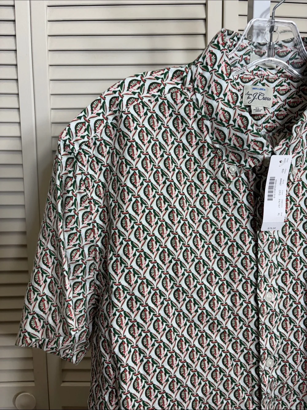 NWT J.Crew Short Sleeves Linen Shirt Abstract Block Print Button Up XL